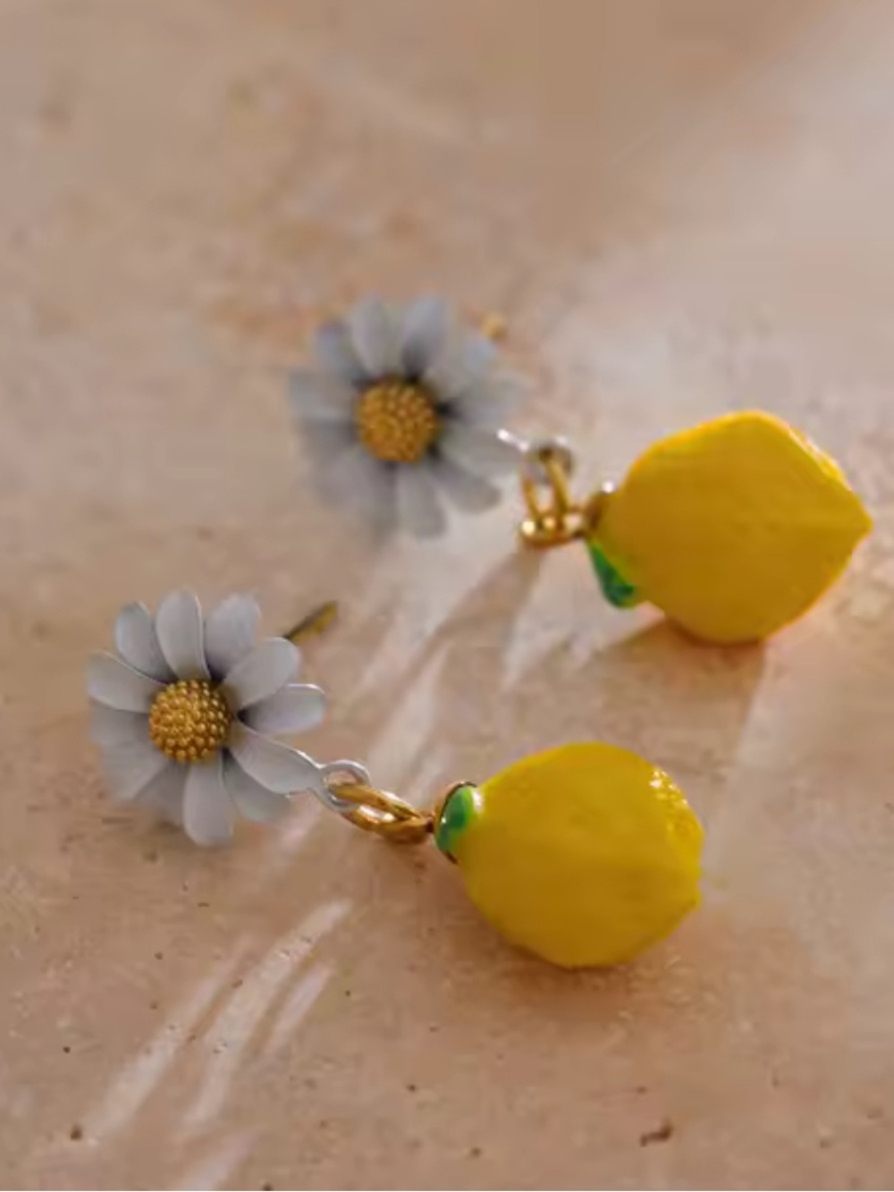 Maeve White Daisy Yellow Lemon Drop Earrings